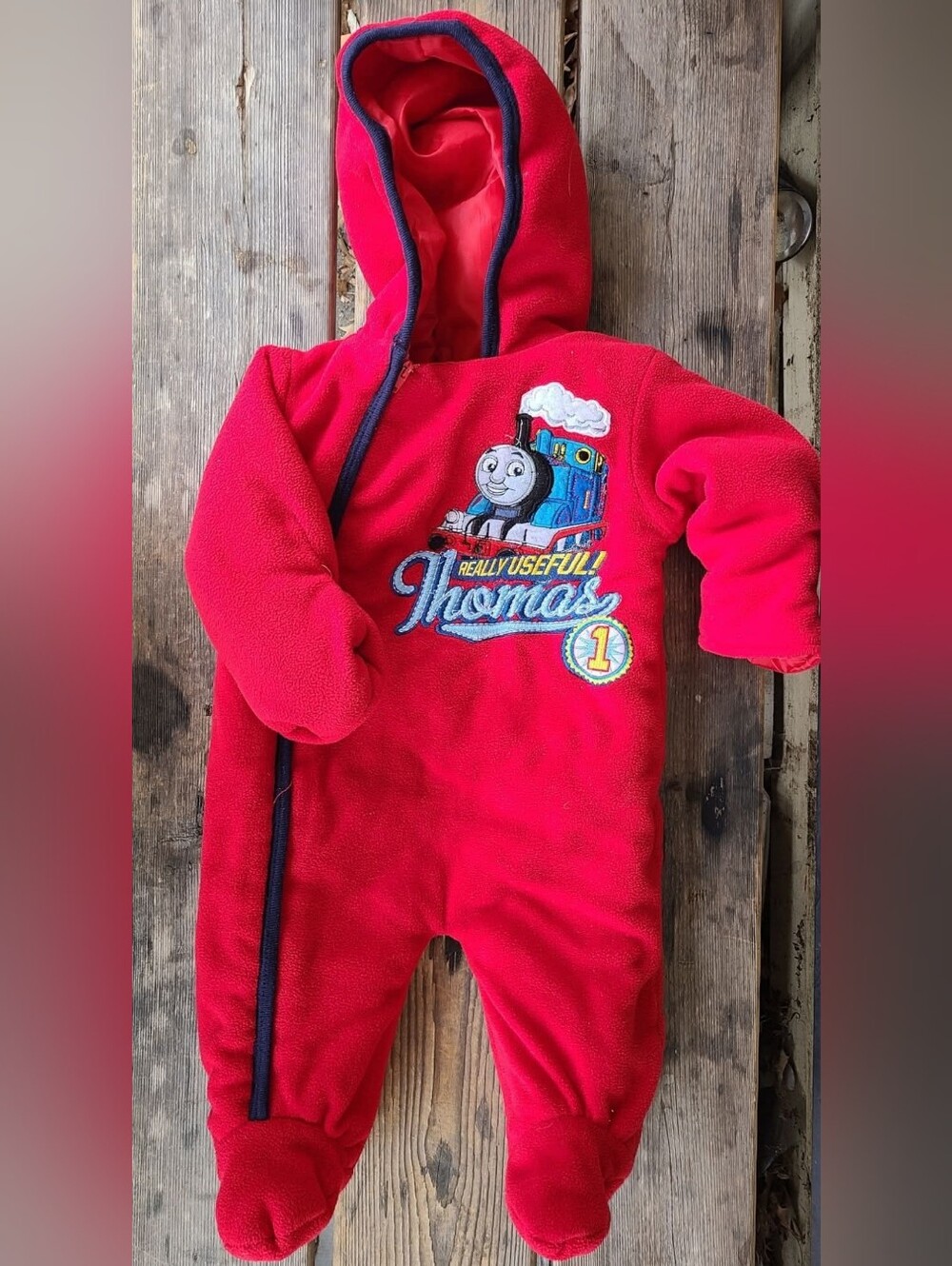 THOMAS THE TRAIN SZ 3-6M VGUC RED THOMAS aplique 1 pc padded coverall snowsuit